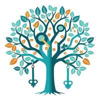 Abstract tree artwork featuring key-shaped structures as its branches vector