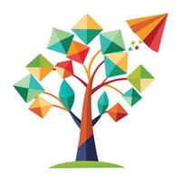 Minimalist tree graphic featuring simple kite shapes as its leaves vector
