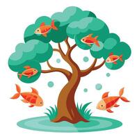 Abstract tree artwork featuring colorful koi fish as its flowing foliage vector