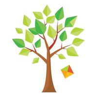 Whimsical tree with kite-shaped leaves floating in a flat design vector
