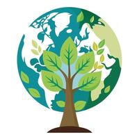 Eco-friendly tree artwork with a leaf canopy forming the shape of the Earth vector
