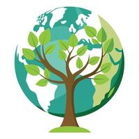 Planetary tree illustration with a leaf canopy forming the shape of the Earth vector