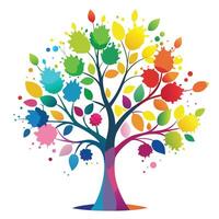Expressive tree artwork with leaf-shaped watercolor blobs creating an abstract and artistic design vector