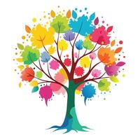 Artistic tree illustration with leaf-shaped watercolor blobs for a vibrant and creative expression vector
