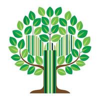 Innovative tree design featuring a leafy barcode pattern symbolizing the connection between nature and technology vector