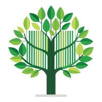 Technological tree artwork with a leafy barcode pattern representing the digital age and nature vector