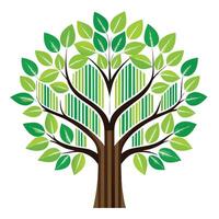Modern tree illustration with a leafy barcode pattern symbolizing the integration of nature and technology vector