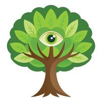 Mindful tree illustration with a leafy canopy in the shape of an eye representing awareness and observation vector