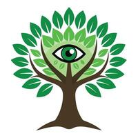 Perceptive tree artwork with a leafy canopy forming the shape of an eye symbolizing observation and insight vector