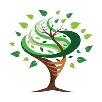 Energetic tree design featuring a leafy tornado spiral conveying themes of natural force and motion vector
