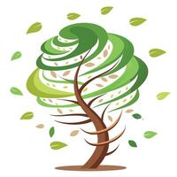 Powerful tree artwork with a leafy tornado spiral symbolizing nature's energy and dynamic movement vector