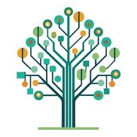Electronic tree design featuring leaves forming a digital circuit pattern conveying themes of technology vector