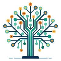 Connected tree artwork with leaves forming a digital circuit pattern symbolizing electronic networks vector