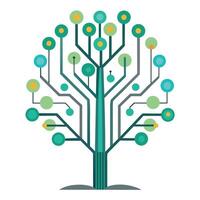 Technological tree illustration with leaves forming a digital circuit pattern representing technology vector