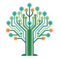 Innovative tree illustration with leaves forming a digital circuit pattern representing technological advancement vector