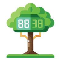 Scheduled tree artwork with leaves forming a digital clock display symbolizing time management vector