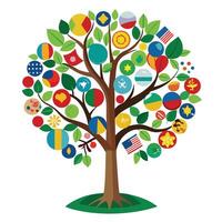 Patriotic tree illustration with leaves in the shape of a country flag representing national pride vector