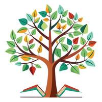 Intellectual tree artwork with leaves in the form of books symbolizing knowledge and learning vector