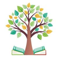Educational tree illustration with leaves shaped like books representing learning and knowledge vector