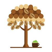Brewed tree illustration with leaves made of coffee beans representing the rich aroma and taste of coffee vector