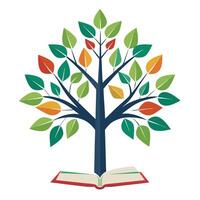 Knowledgeable tree illustration with leaves shaped like books representing education vector