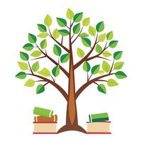 Scholarly tree design featuring leaves shaped like books conveying themes of education and wisdom vector