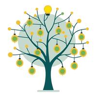 Bright idea tree illustration with light bulb fruits representing innovation and solutions vector