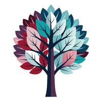 Dualistic tree illustration with light and dark dual-colored leaves representing contrast and balance vector