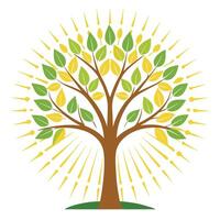 Shining tree artwork with light rays as leaves symbolizing brightness and vibrant energy vector