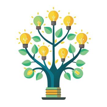 Inventive tree design featuring light bulb leaves generated to convey themes of creativity vector