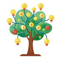 Bright idea tree artwork with light bulbs as fruit designed to symbolize solutions vector