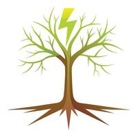 Forceful tree illustration with lightning bolt shaped roots representing strength and electrical power vector