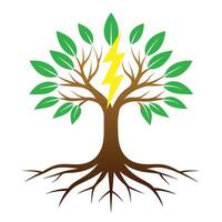 Energetic tree design featuring lightning bolt shaped roots conveying themes of power and force vector