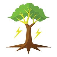 Powerful tree illustration with lightning bolt shaped roots representing energy and strength vector