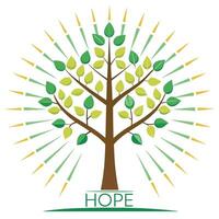 Energetic tree illustration with light rays as leaves representing radiance and bright energy vector