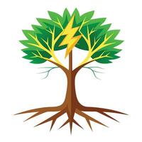 Striking tree artwork with lightning bolt shaped roots symbolizing power and electrical energy vector