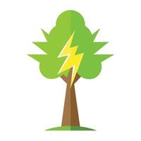 Energetic tree illustration with a lightning bolt shaped trunk representing electrical power and force vector