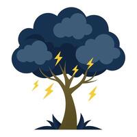 Stormy tree illustration with lightning storm leaves creating a powerful and dramatic scene vector