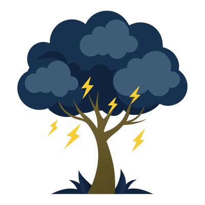 Stormy tree illustration with lightning storm leaves creating a powerful and dramatic scene