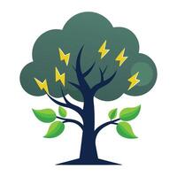 Intense tree artwork with lightning storm leaves symbolizing nature's power and dramatic weather vector