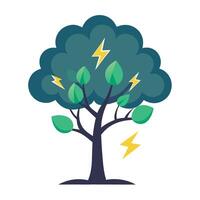Electrifying tree design featuring lightning storm leaves conveying themes of power and intensity vector