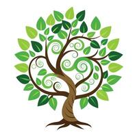 Growing tree illustration with lush vine spiral leaves representing organic movement and natural vitality vector