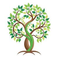 Organic tree design featuring lush vine spiral leaves conveying themes of growth and natural movement vector