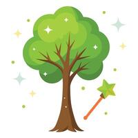 Mystical tree graphic presenting a powerful magic wand forming the central support vector