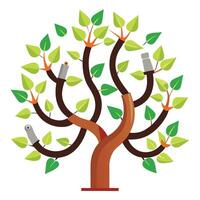 Unique tree design featuring magnet shaped branches attracting various metallic objects vector