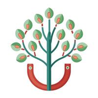 Conceptual tree graphic showcasing magnetic branches drawing in diverse metal components vector
