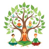 Harmonious tree artwork with abstract human shapes meditating as the foliage elements vector