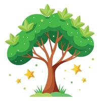 Imaginative tree artwork featuring a spectacular meteor shower in place of traditional leaves vector