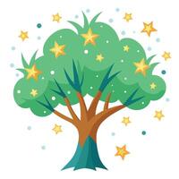 Whimsical tree design with a magical meteor shower cascading as its leaf elements vector