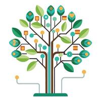 Conceptual tree illustration with integrated microcircuitry forming the unique leaf shapes vector